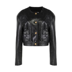 HALFBOY Women's Cropped Leather Jacket with Button Closure Women BLACK Coats &